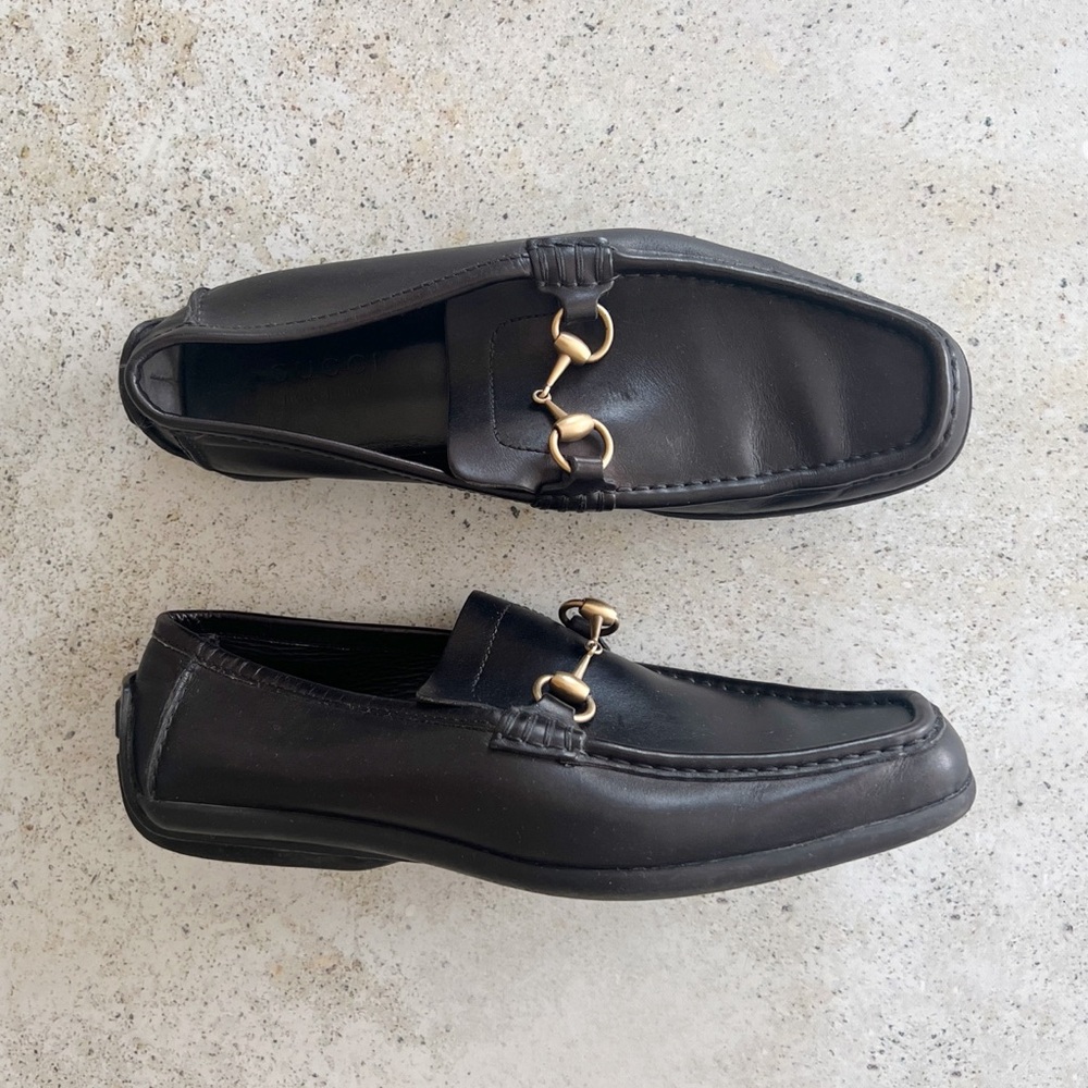 Gucci Black Leather Horsebit Loafers